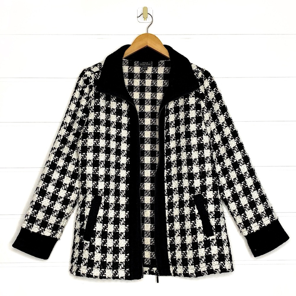 Vintage NTCO Black + White Checkered Knit Jacket Size Medium